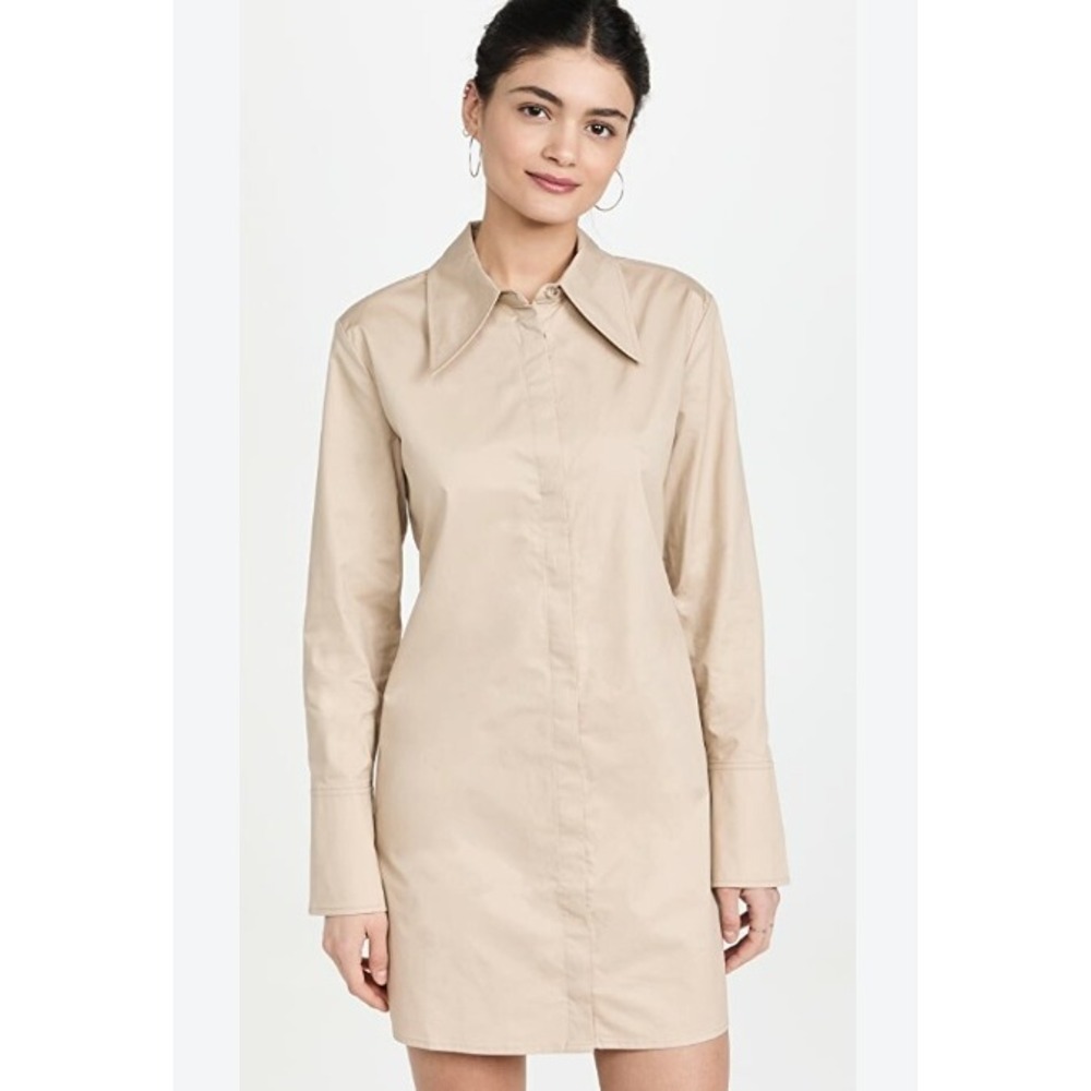 Anine Bing Khaki Cotton Button Down Shirt Dress Long Sleeve Tan Size Small